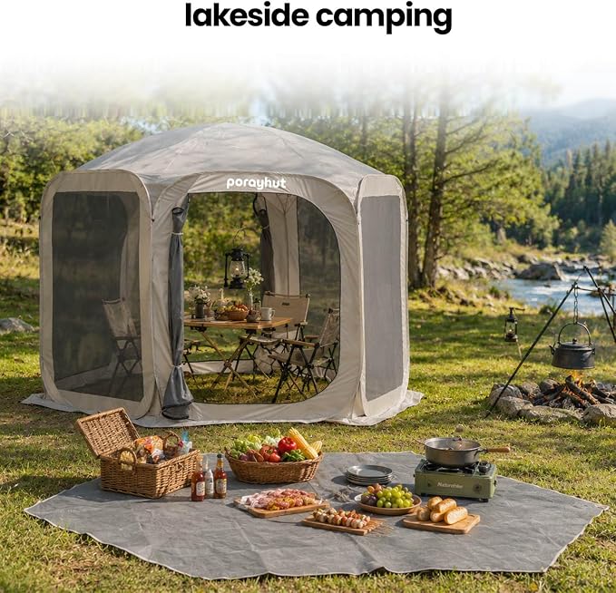 Porayhut Pop up Screen House,Sun Shelter with Breathable Mosquito Netting,10x10FT Large Screen Canopy with Waterproof Floor,Portable Camping Gazebo for Family Friends Party in Backyard,Park