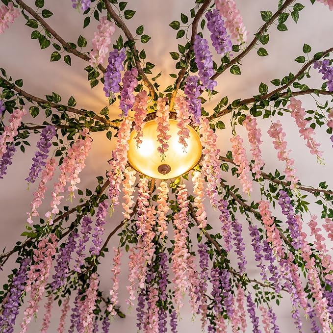 Bucherry Enchanted Fairy Decorations Set, Artificial Hanging Wisteria Vines Greenery for Classroom, Wisteria Flower Ceiling Whimsical Fairy Party Indoor Outdoor Home Garden DIY Decor