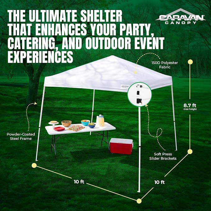 Caravan Canopy V Series 2 10' x 10' Entry Level Angled Leg Instant Canopy, White