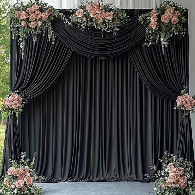 20ftx14ft Black Backdrop Curtains for Wedding-Wrinkle Free Backdrops Curtain Drapes Fabric Decorations Photo Back Drop Cloth for Baby Shower Photography Stage Reception 14Panels 14ft(H) x 5ft(W)