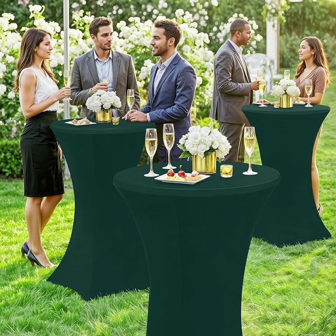Moosfor Spandex Cocktail Table Covers 4 Pack, Elastic Fitted Stretch Table Cloth, Round High Top Tablecloths for Bar, Party, Pub, Wedding & Banquet (Hunter Green, 32x43 Inch)