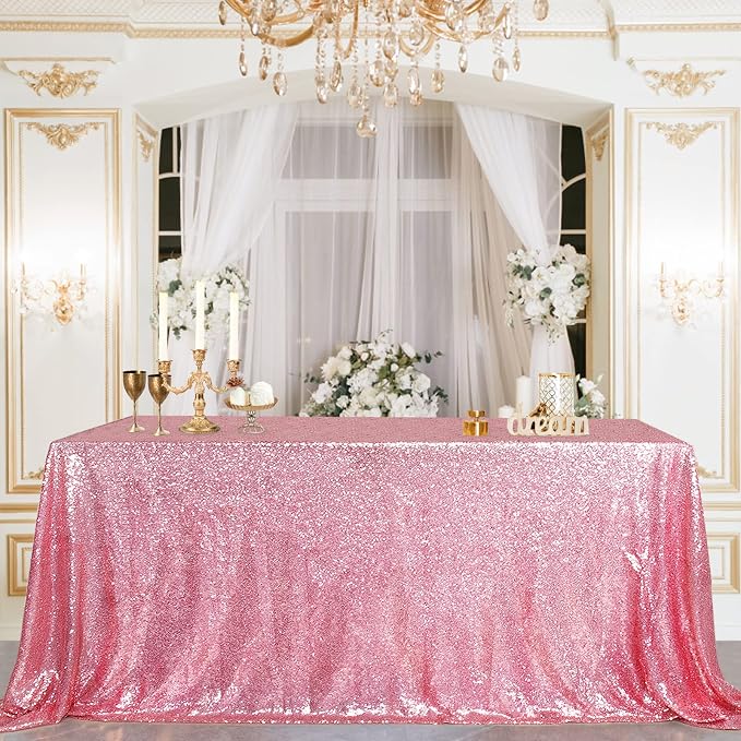 B-COOL Sequin Tablecloth Party Tablecloth Rectangular Seamless Sequin Table Cloth Overlay Glitter Wedding Birthday Bridal Shower Decorations-90x156inch Fuchsia Pink
