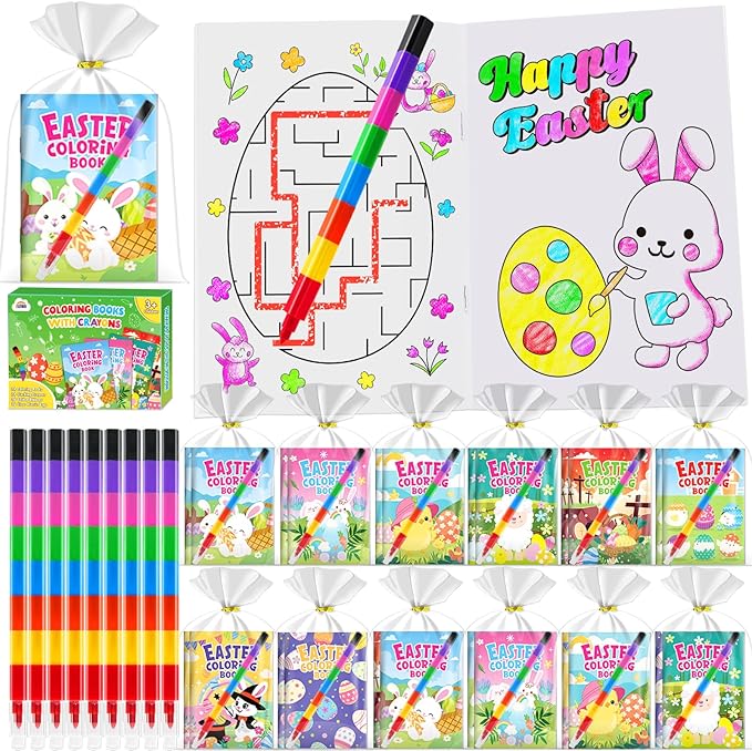 ZMLM 24 Pack Easter Coloring Books for Kids with Crayons,Party Favors for Kids 4-8, Goodie Bags Stuffers for Toddlers, Classroom Prizes Birthday Return Gifts (Easter)