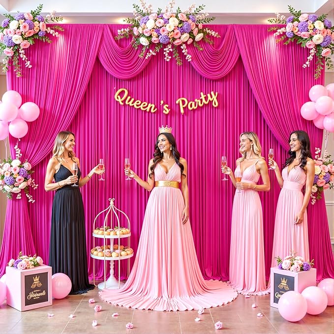 8 Panels Fuchsia Backdrop Curtain for Parties Birthday Party Wrinkle Free Hot Pink Photo Curtains Backdrop Drapes Fabric Decoration for Wedding 40ft(W) x 10ft(H)