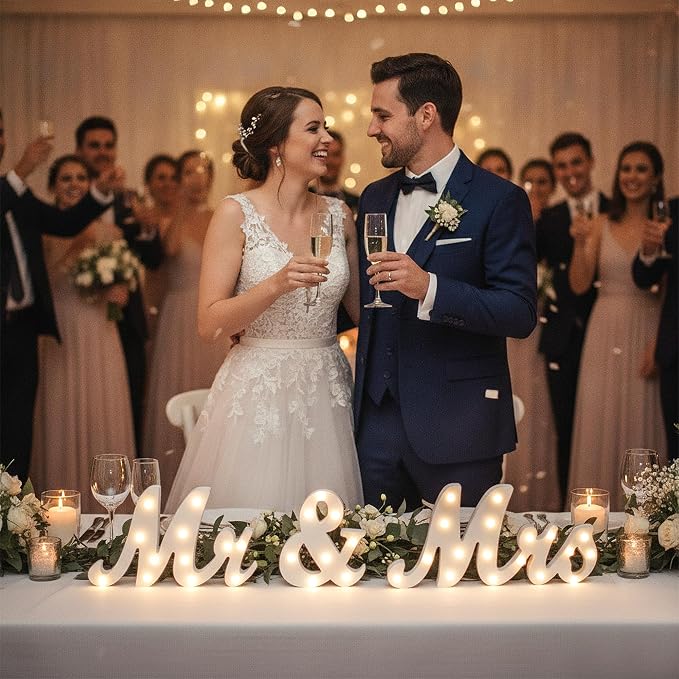 31in Light Up Mr & Mrs Sign White Wooden Letters Wedding Table Decor | Light Up Wooden Letters, Wedding Table Decor, Marquee Sign, Engagement Decor, Anniversary Display, Reception Centerpiece