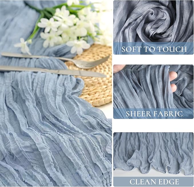 10 Pack Dusty Blue Cheesecloth Table Runner 35x120 Inch, Easter Spring Boho Rustic Semi-Sheer Gauze Cheese Cloth Table Runner for Wedding Bridal Baby Shower Birthday Party Decor