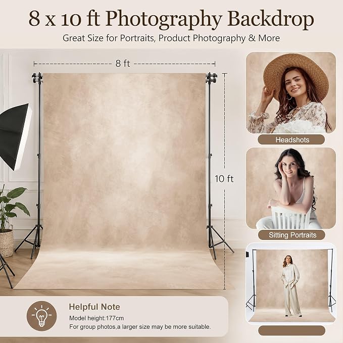 Abstract Professional Photography Backdrop for Portrait Photo Props Booth Background Photoshoot Studio with Polyester Fabric Roller Pocket on Top (8x10ft,Light Beige,No Stand)