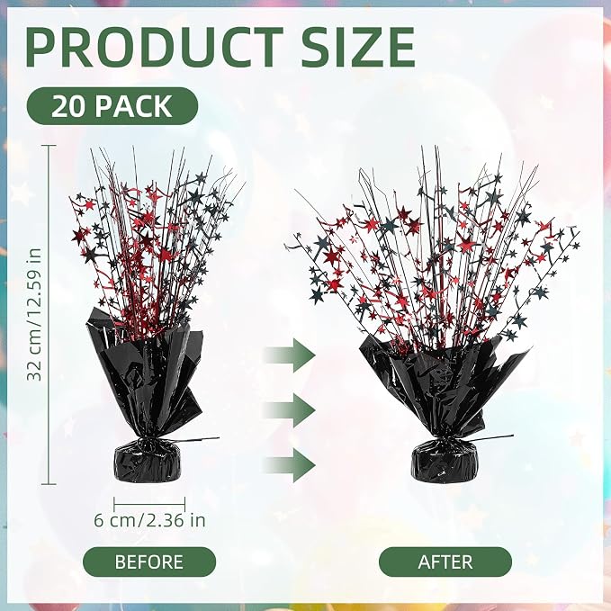 20 Pack Black Red Foil Spray Centerpiece Star Table Decoration Metallic Burst Table Centerpieces for Birthday Graduation New Year Wedding Anniversary Party Supply (Black Red)