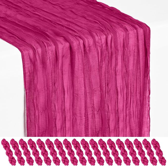 18 Pack Fuschia Cheesecloth Table Runner 17 x 108 inch Boho Gauze Table Runner Rustic Sheer Cheese Cloth Table Decorations for Wedding Party Baby Bridal Shower Birthday Holiday Home