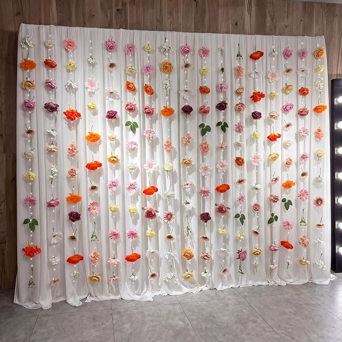 Suncalla 6 Pack 35.4ft Fake Flower Garland Backdrop with LED Lights Hanging Wildflower Floral Vine Decorations for Wedding Bridal Shower Birthday Baby Shower Party Backdrop(Vivid,Multicolor)