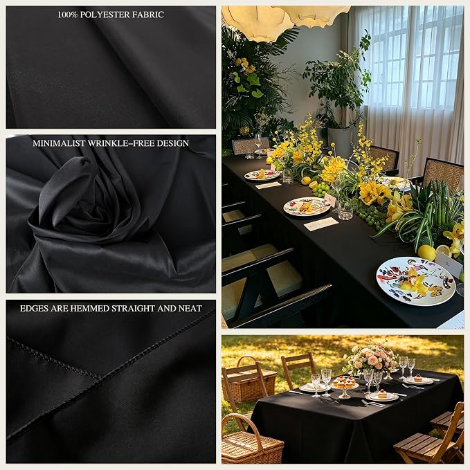 WIGENIUS 10 Pack Black Table Cloth Rectangle Tablecloths 60X102 Inch,Polyester Table Cloth for 6 Foot Rectangle Tables,Wrinkle Resistant Washable Fabric Table Covers for Party,Wedding Banquet