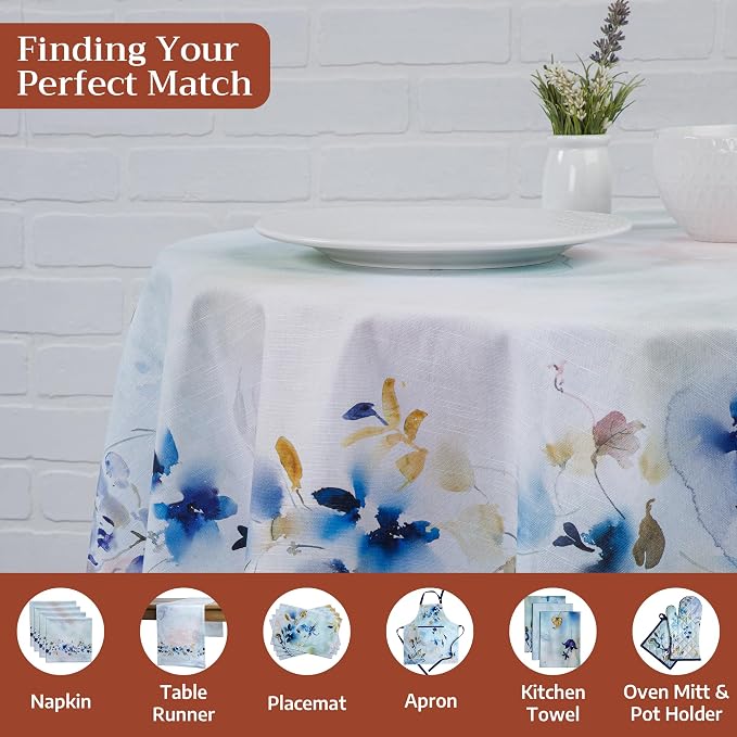 Maison d' Hermine Table Cloth Round Table 100% Cotton 63 Round Inches Tablecloth Reusable Decorative for Dining Kitchen Room Farmhouse Party Home Hotel Restaurant Spring Summer - Lazy Summer Days