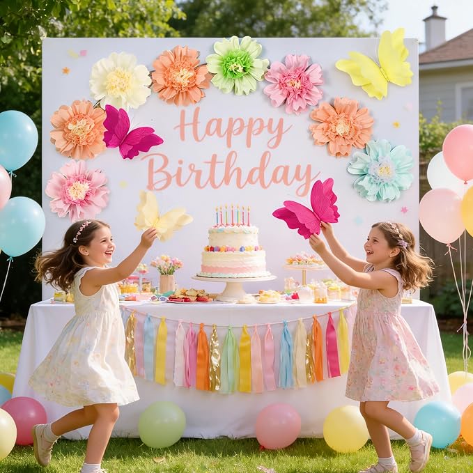 SUNBEAUTY Giant Paper Flowers Large Hanging Butterfly Decorations 10‘’ 17‘’ 3D Paper Butterfly Pastel Tissue Paper Flower Decorations for Girls Women Birthday Spring Garden Garden Wedding Party Decor