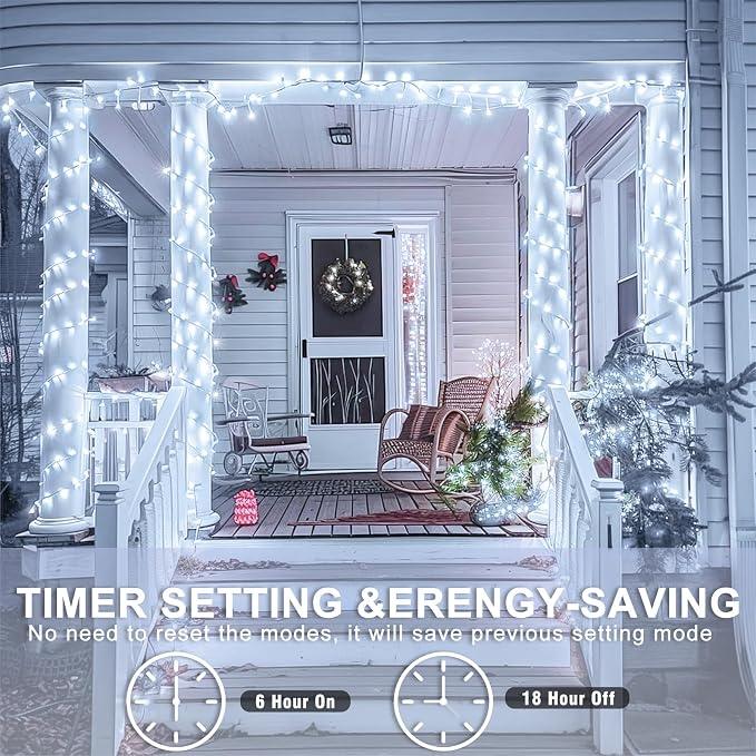 600 LED White Christmas Lights Outdoor, 197 FT White Christmas String Lights with Waterproof 8 Modes, Clear Wire Plug in Twinkle Fairy Lights for Indoor Bedroom Wedding Tree Holiday Decorations