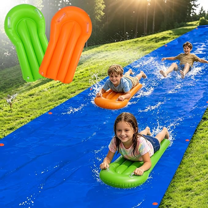 30 x 8 ft Extra Wide Lawn Water Slide with 2 Inflatable Bodyboards - Thick Durable Slick Waterslide for Kids & Adults, Easy to Set Up with 16 Ground Stakes, Outdoor Backyard Fun Water Games for Summer