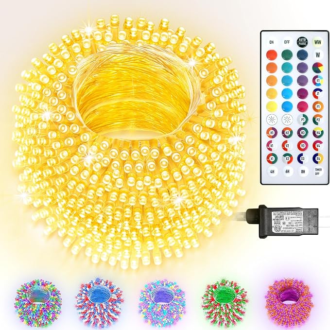 300 LED Color Changing Christmas Lights, 35 Colors 98FT String Lights Halloween Decorations, Waterproof Twinkle Fairy Light Clear Wire for Bedroom Indoor Outdoor Holiday Xmas Tree Wedding Party