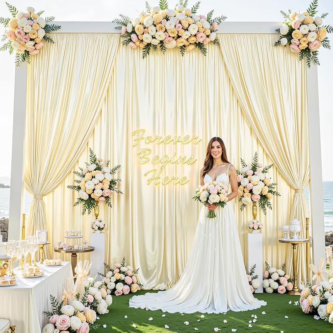 20x10ft Champagne Glitter Backdrop Curtain for Parties, Wrinkle Free Satin Photo Backdrop Drapes 4 Panels 5x10FT Shimmer Back Drop Cloth for Wedding Birthday Baby Shower Photography Background Decor