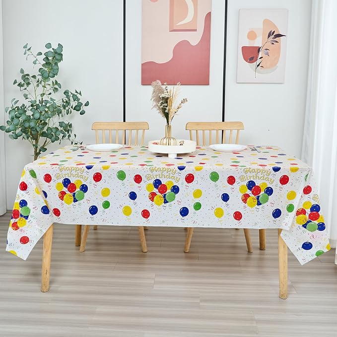 Plastic Tablecloth Roll – 54" x 100' Plastic Tablecloths for Parties Disposable with Cutter Box - Cut to Size Disposable Tablecloth for Rectangle & Round (Balloon)