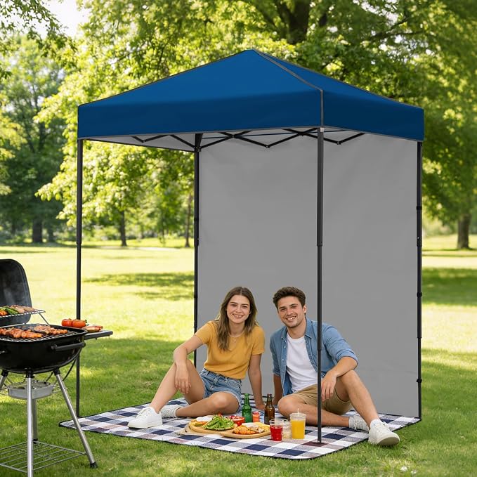 6x4 Pop Up Canopy Tent with One Wall Panel, Instant Portable Beach Canopy, Outdoor Tent with Carry Bag for Camping, Sports, Tailgating, Events, Dark Blue