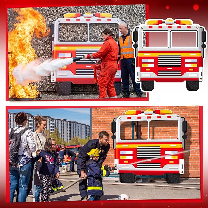 Amyhill 4.6ft Fire Truck Cardboard Cutout Stand up Life-Size Fire Safety Awareness Party Decorations Firefighter Photo Booth Standup for Firetruck Baby Shower Birthday Party Classroom