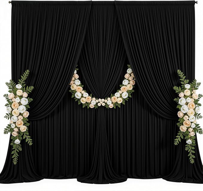 10x10ft Black Photo Backdrop Curtains for Parties Birthday Wrinkle Free Polyester Photoshoot Curtains Drapes Backdrop for Weddings Anniversary Graduation Stage Photography Background 2 Panels 5x10FT