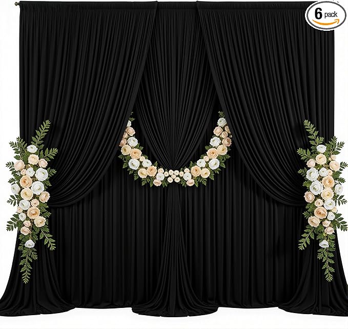 30x10ft Black Photo Backdrop Curtains for Parties Birthday Wrinkle Free Polyester Photoshoot Curtains Drapes Backdrop for Weddings Anniversary Graduation Stage Photography Background 6 Panels 5x10FT