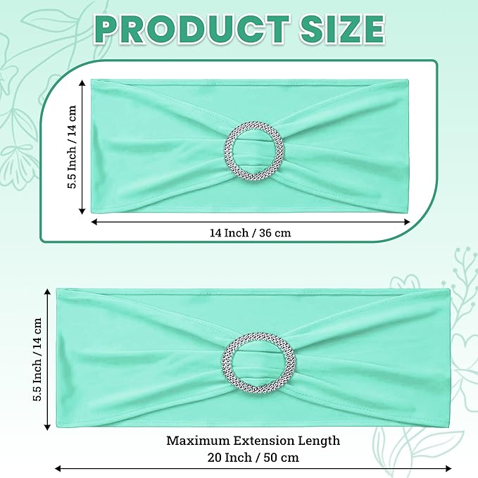 MDS Pack of 150 Spandex Chair Sashes Bows Universal fits Elastic Stretch Chair Bands Ties with Buckle Slider Bow for Wedding Decoration Spandex Slider Sashes Bow - Sea Green