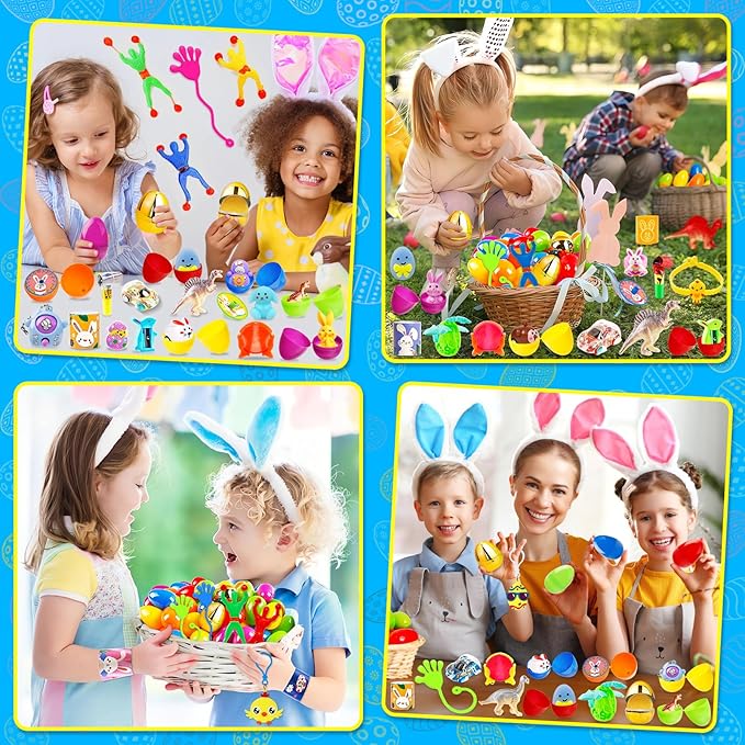 Adisher [ 6 Surprise Golden Eggs ] 120Pcs Prefilled Easter Egg with Assorted Toys, Plastic Easter Eggs Fillers for Kids, Basket Stuffers,Egg Hunt Party Favors Classroom Prizes Supplies for Boys Girls