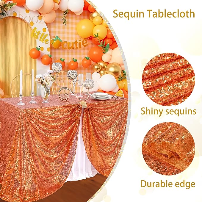 B-COOL Sequin Tablecloth Sparkle Halloween Tablecloths for Round Rectangle Table Bronze Fall Sequence Table Overlays Christmas Parties 90x132 Inch