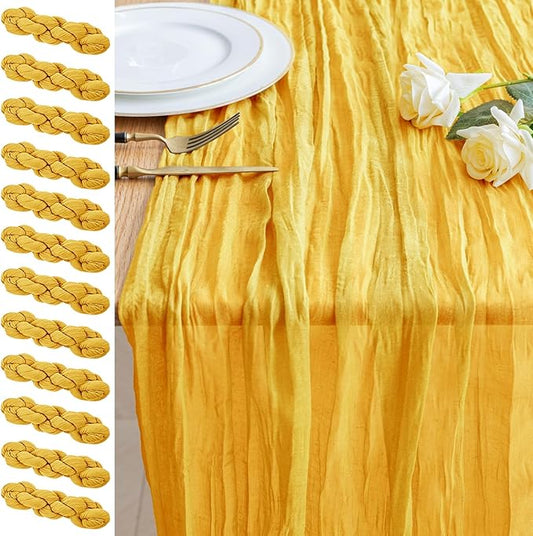 12PCS Table Runner Cheesecloth 10FT Gold Boho Gauze Cheese Cloth Rustic Sheer Table Runners for Wedding Bridal Baby Shower Party Decoration