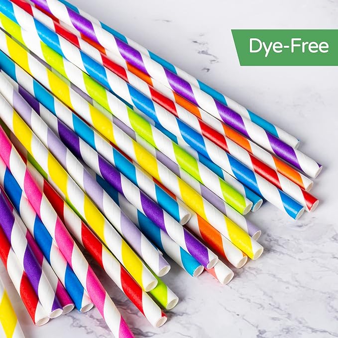 PakTalk 100 Pack Yellow Paper Straws, Disposable Biodegradable Drinking Straws for Cocktails, Lemonade, Daily Use and Holiday Party (0.24" x 7.75", 4-Layer Food Grade, Eco-Friendly)