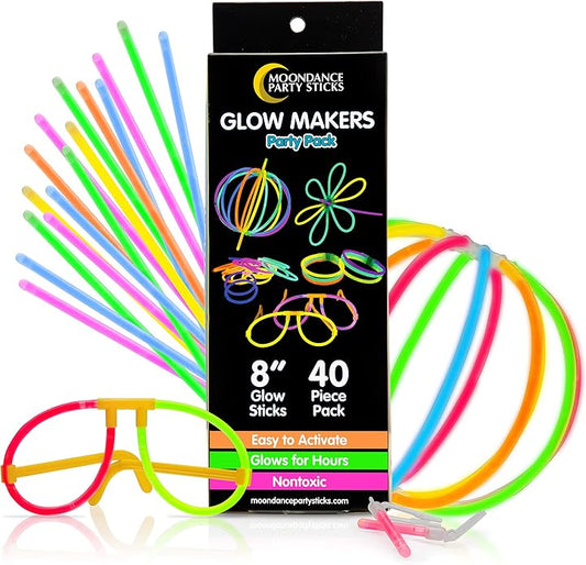 PartySticks Ultra Bright Bulk Party Supplies - Glow in The Dark Glow Sticks with Eye Glasses, Bracelets, and Connectors - Light Up Halloween 4th of July Party Favors