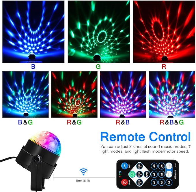 Party Lights,Disco Light Disco Ball Dj Rave Lights Strobe Lights Sound Activated Stage Lights Projected Effect Dancing Light Remote Control for Birthday Xmas Wedding Bar Glow Party Christmas