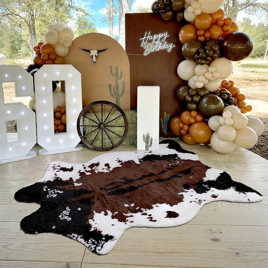 Nuanchu Western Cowboy Party Decorations Cow Print Cowhide Rug Wooden Wagon Wheel Vintage Rustic Western Party Decor for Cowboy Theme Birthday Decor (Elegant Style)