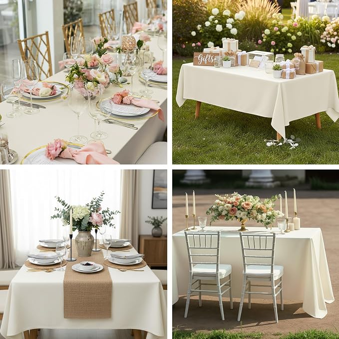 Fixwal 3 Pack Ivory 60 x 102 Inch Rectangle Tablecloths, Reusable Heavy Duty Washable Polyester Table Covers for 6 Ft Tables, Wedding, Bridal Shower, Boho Party, Outdoor, Picnic