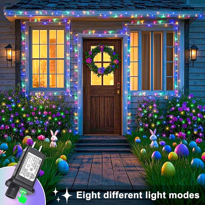 40FT 120 LED Easter String Lights Outdoor Waterproof, Clear Wire Christmas String Lights, Plug in Connectable Twinkle Fairy Lights for Outside Patio Yard Wedding Party Decorations, Pastel Multicolor