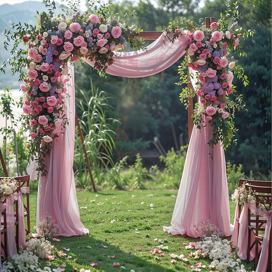 Wedding Arch Draping Fabric 28" x19FT, Sheer Chiffon Fabric Backdrop,2 Panels Dusty Rose Drapes for Wedding Ceremony Decor, Decorative Arch Drapery for Birthday Party Ceiling Curtain Backdrop