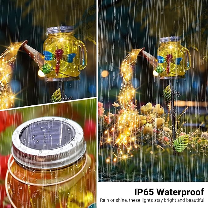 SRNPMIU Solar Watering Can Light, Yard Outdoor Decor Lights, IP65 Waterproof, Hanging Dragonfly Garden Light, Outside Garden Flower Bed Decor, Women Gift, Birthday Gifts