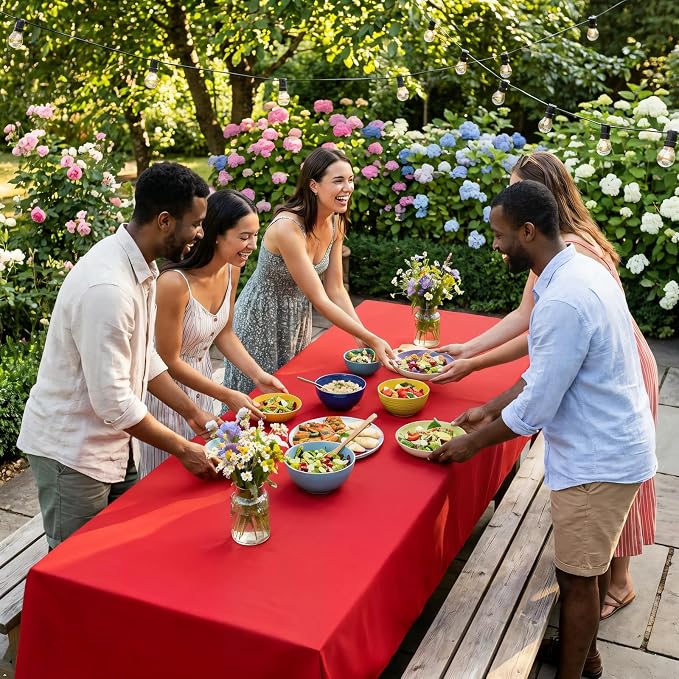 CozRhythm 8 Pack Red Tablecloth 60 x 126 Inch Rectangular Table Cloth for 8 Foot Rectangle Tables, Wrinkle Resistant Washable Polyester Fabric for Holiday Buffet Wedding Party and Banquet