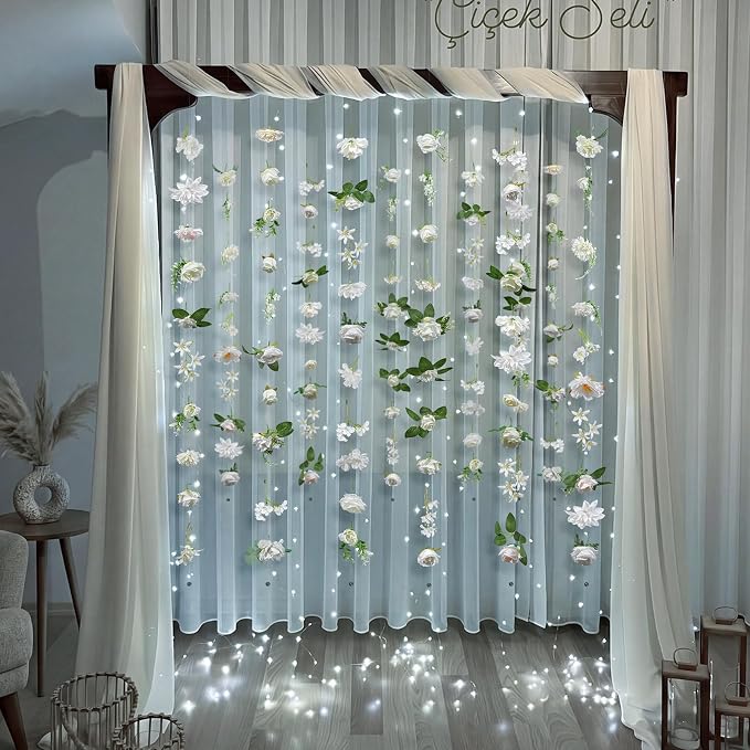 Suncalla 12 Pcs 70.8 ft Wildflower Garland Pre Strung Artificial Hanging Flower Vine Backdrop Decor from Ceiling Floating Silk Floral Garland for Garden Wedding Bridal Shower(Boho,White)
