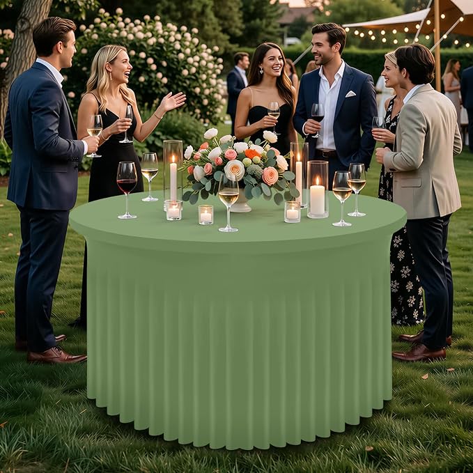Smiry Round Spandex Tablecloth, Elastic Fitted Washable Tablecloths for 72 Round Tables, Waterpoof Stretch Table Cover Skirt for Outdoor, Wedding, Banquet & Parties, Sage Green