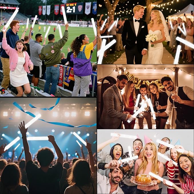 Foam Glow Sticks Bulk, 40 Pack White Light Up Foam Sticks 3 Modes Flashing, Glow Party Supplies for Valentine's Day, Wedding,Raves, Carnival, Concert, 4th of July, Halloween, Christmas,
