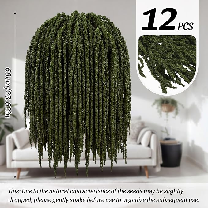 Suncalla 12 Pcs Natural Dried Amaranthus Hanging Flowers 23 Inch Amaranthus Artificial Flowers for Wedding Arch Bouquet Floral Garland Wall Home Decoration