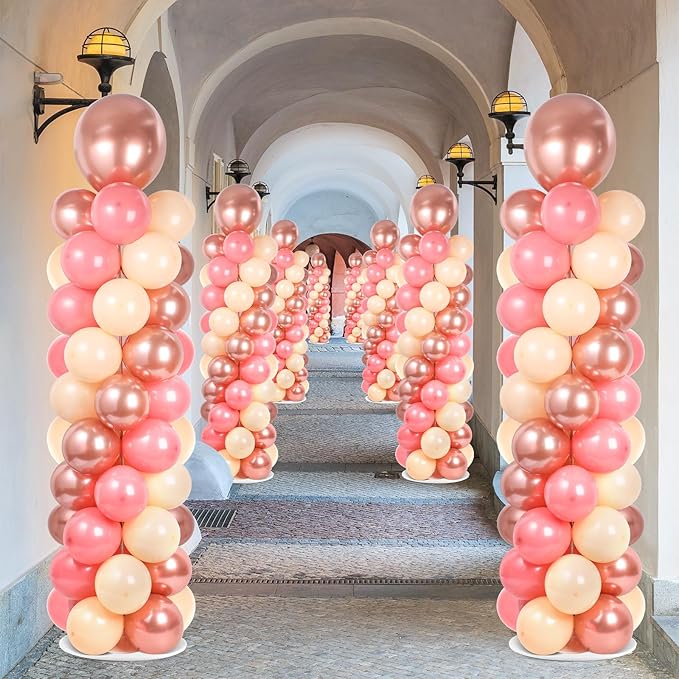 2 Sets Rose Gold Balloon Column Stand Kit with 100 Balloons Adjustable Balloon Tower Stand with Bases for Floor Balloons Column Kit for Wedding Graduation Birthday Appreciation Party Decor