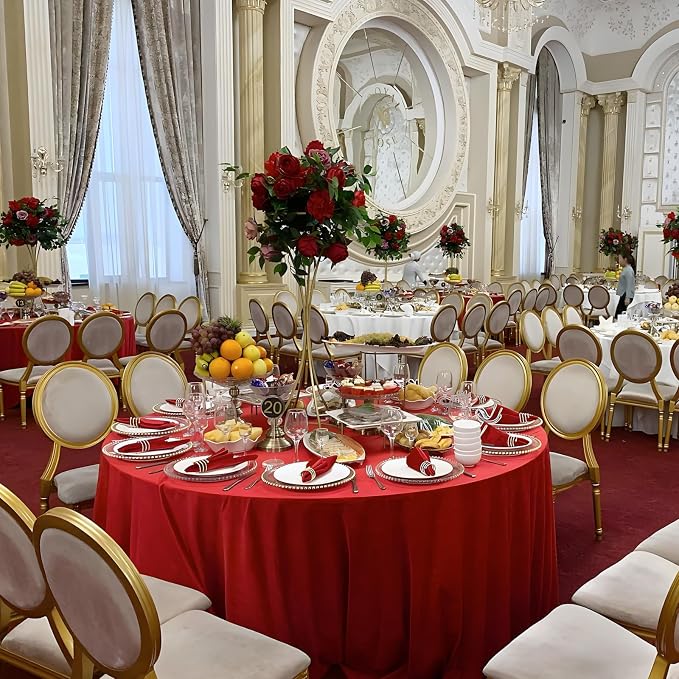 8 Pack Red Round Tablecloth 120 Inch Red Table Cloth Wrinkle Resistant Reusable and Washable Polyester Fabric for Holiday Buffet Wedding Party and Banquet