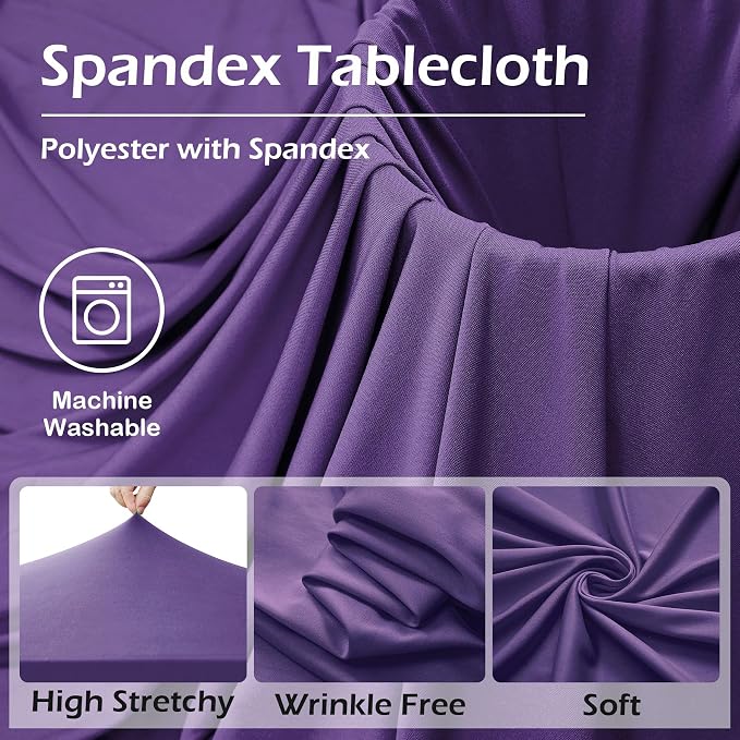 NSSONBEN 2 pk Purple Spandex Tablecloth for 6 Foot Rectangle Tables,Wrinkle Free Fitted Spandex Table Covers 6ft Stretch Table Cloths with Ruffle Skirt for Parties Weddings Banquet Baby Shower