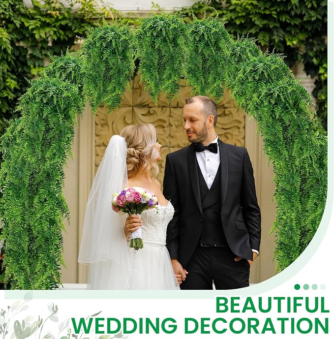 Geosar 128 Pcs Artificial Hanging Plants 32 Inch Hanging Boston Ferns Plastic Fake Plants for Wall Room Garden Wedding Garland Indoor Outdoor Decoration, No Basket