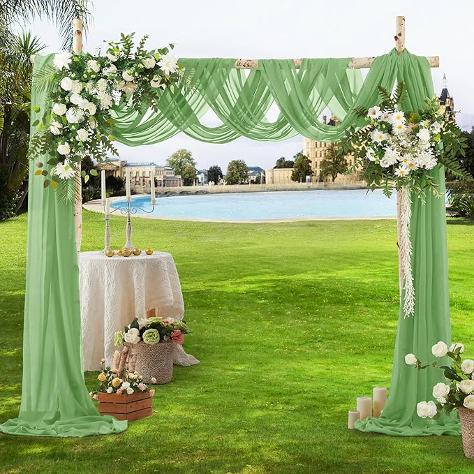 VACVELT Sage Green Chiffon Fabric by The Yard, 60 Inch Wide Chiffon Sheer Fabric Bolt Wedding Draping Fabric, Soft Chiffon Fabric for Wedding Arch Draping Backdrop, Party Decoration (Pre-Cut, 1 Yard)
