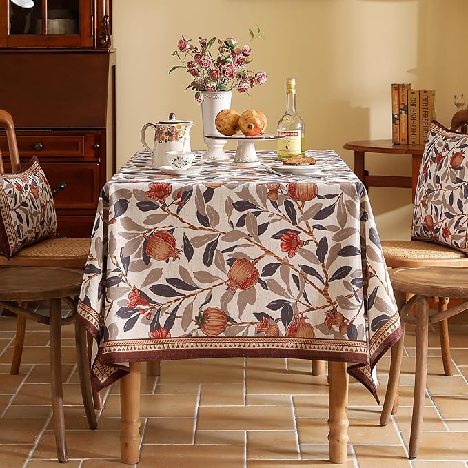 patdrea Vintage French Linen Tablecloth,Rectangular,79"x55" | Elegant Beautiful Table Cloth for Rectangle Table,Natural Floral Block Print,for Dining Room Tea Party Thanksgiving
