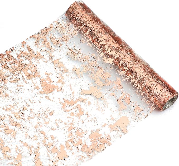 Snowkingdom 2 Pieces Rose Gold Table Runner 11"x108" Glitter Sequin Metallic Pink Thin Mesh Runner Sparkly Table Decorations for Wedding, Bridal Shower, Baby Shower Birthday Party
